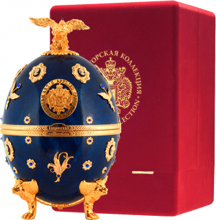 Подарочный набор Графин Императорская коллекция яйцо Фаберже Синего цвета с цветами (0,7 л) в бархатной подарочной упаковке