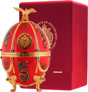 Подарочный набор Графин Императорская коллекция яйцо Фаберже Красного цвета с драконами (0,7 л) в бархатной подарочной упаковке